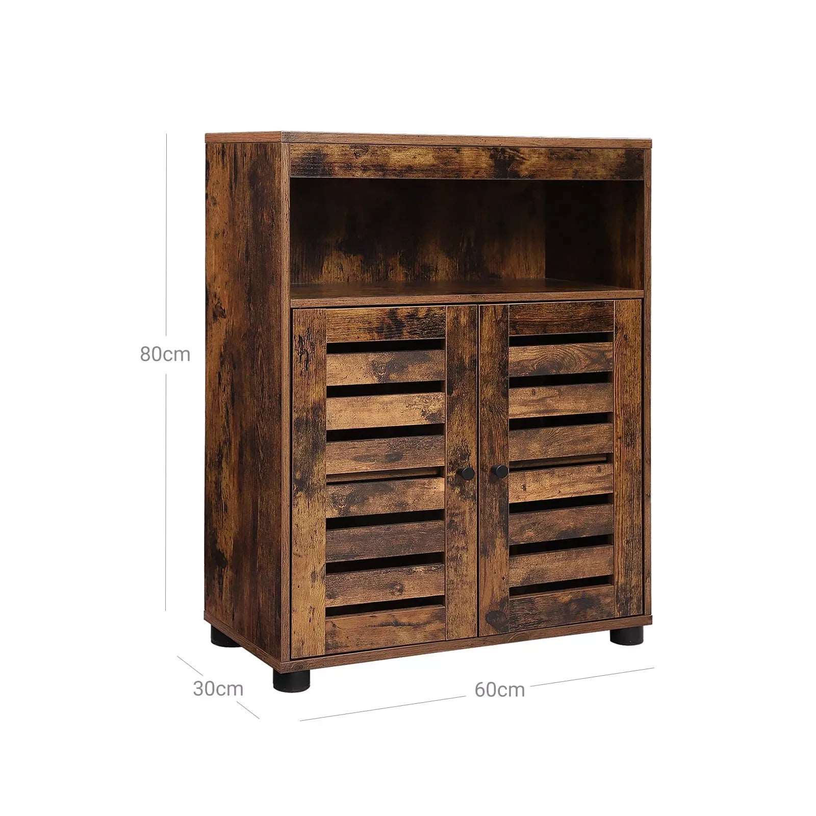 In And OutdoorMatch Badkamerkast Wilbert - 60x30x80cm - Opbergkast - Lattendeuren - Open Compartiment - Verstelbare Planken - Vintage Bruin Badkamerkast