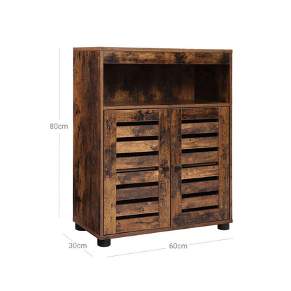 In And OutdoorMatch Badkamerkast Wilbert - 60x30x80cm - Opbergkast - Lattendeuren - Open Compartiment - Verstelbare Planken - Vintage Bruin Badkamerkast