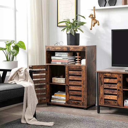 In And OutdoorMatch Badkamerkast Wilbert - 60x30x80cm - Opbergkast - Lattendeuren - Open Compartiment - Verstelbare Planken - Vintage Bruin Badkamerkast