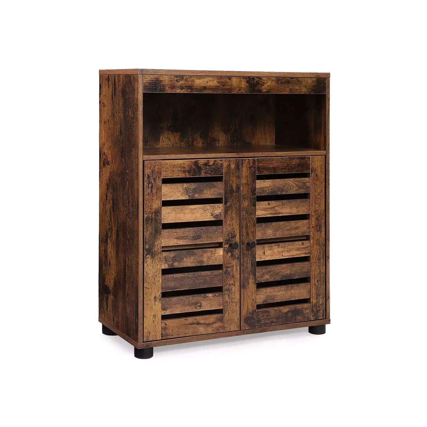 In And OutdoorMatch Badkamerkast Wilbert - 60x30x80cm - Opbergkast - Lattendeuren - Open Compartiment - Verstelbare Planken - Vintage Bruin Badkamerkast
