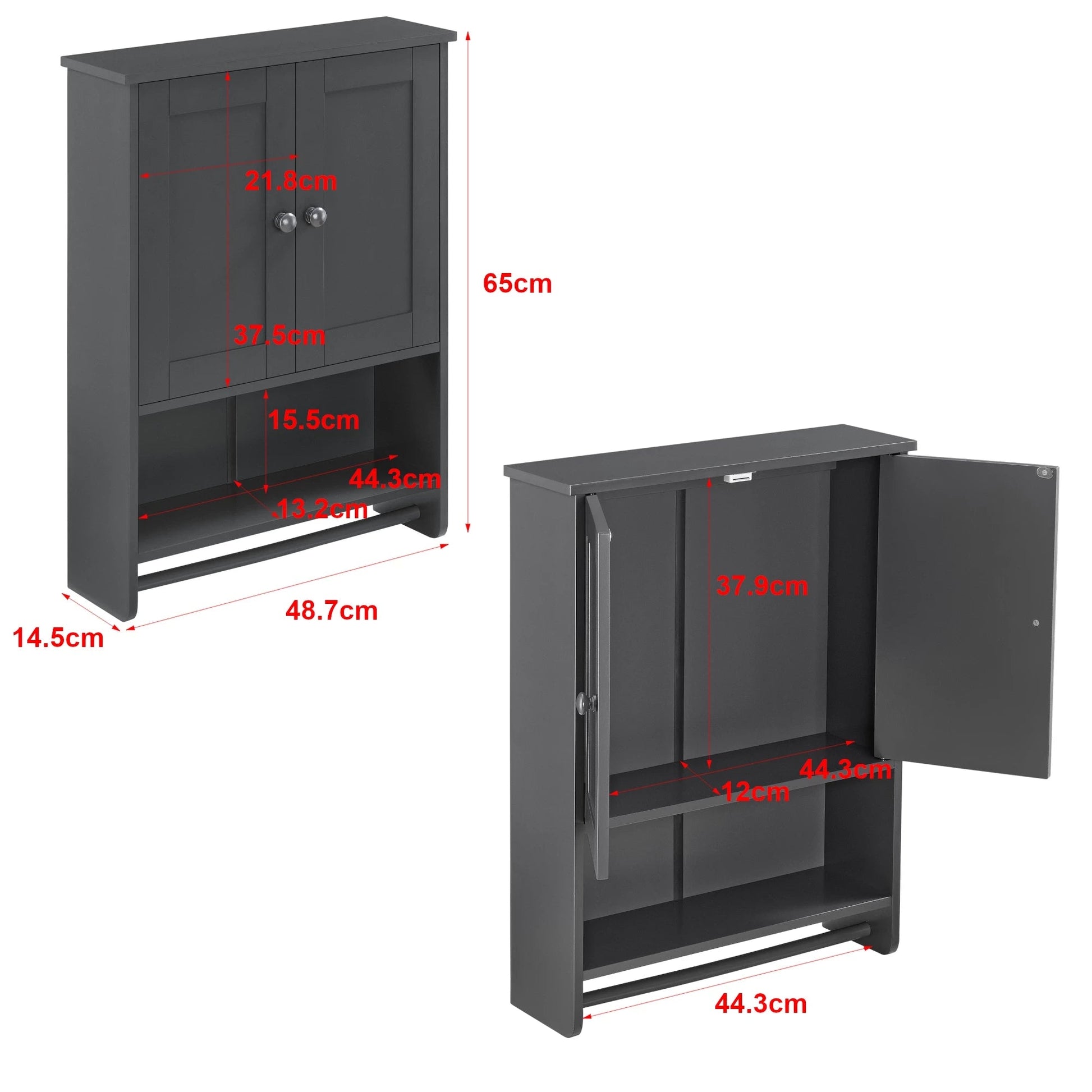 In And OutdoorMatch Badkamermeubel Arvel - Voor Wandmontage - 65x48,7x14,5 cm - Donkergrijs - MDF - Stijlvol Design Badkamerkast