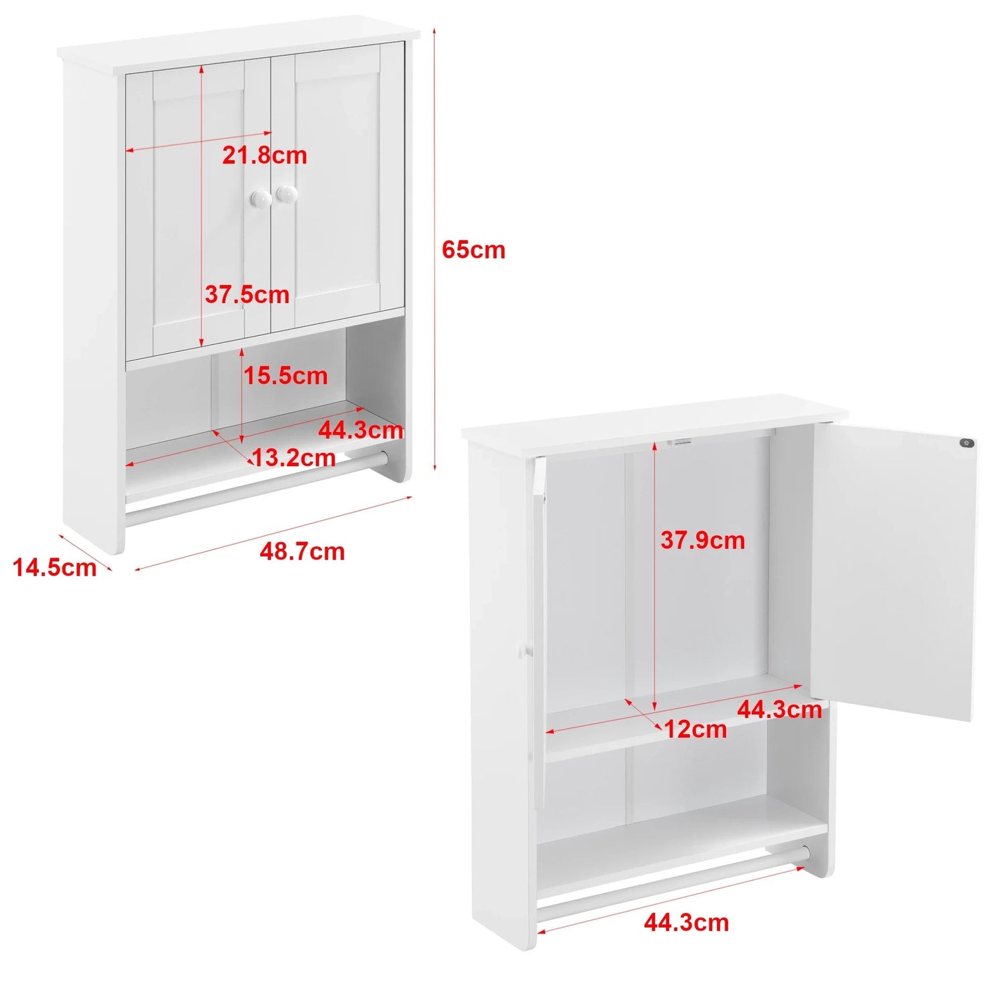 In And OutdoorMatch Badkamermeubel Bette - Voor Wandmontage - 65x48,7x14,5 cm - Wit - MDF - Stijlvol Design Badkamerkast