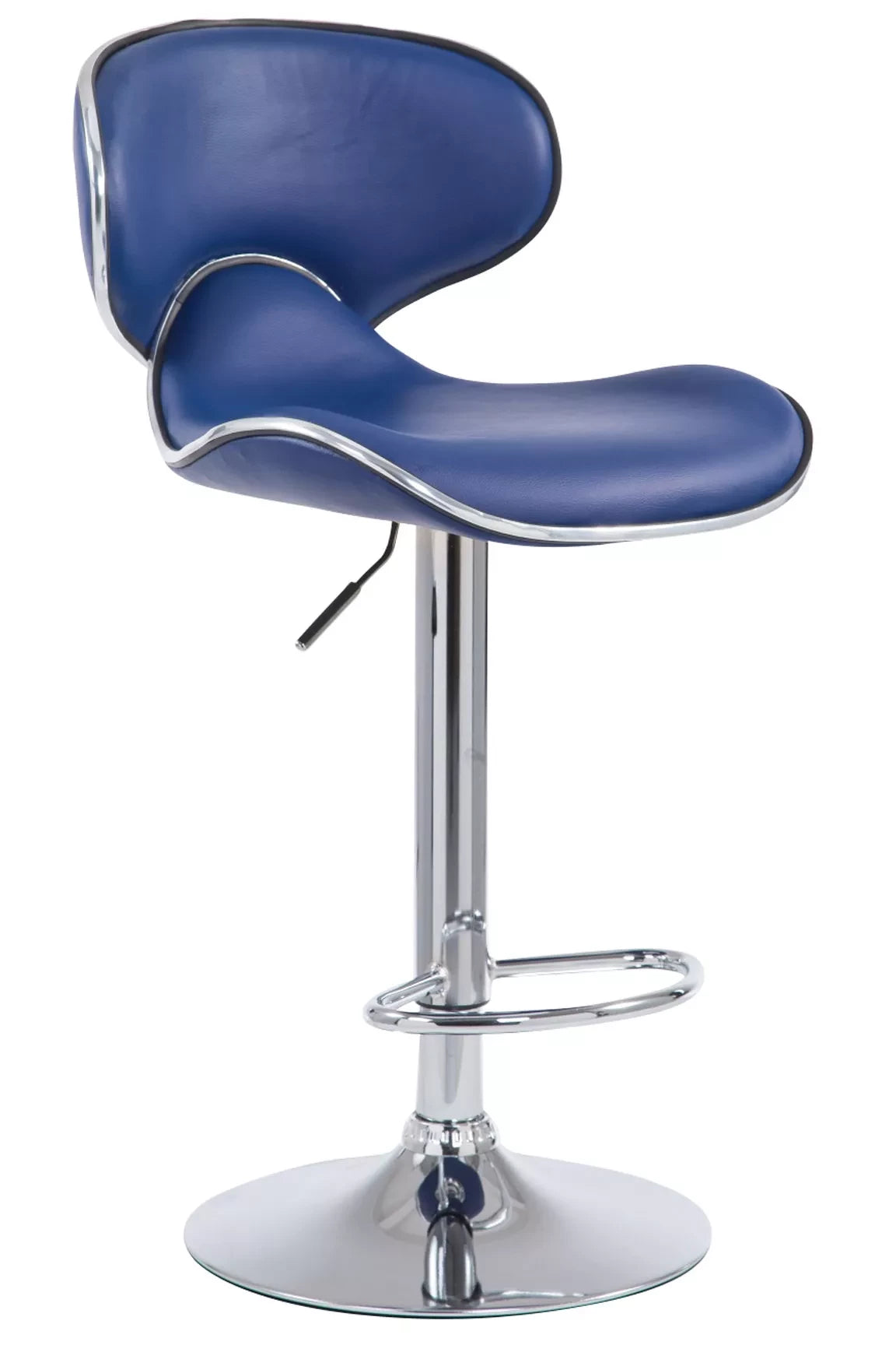 In And OutdoorMatch Barkruk Clarabelle - Blauw/Zilver - Chroom - Industrieel Design - Rugleuning - Voetensteun - Imitatieleer - Gestoffeerde Zitting Barkrukken / hocker