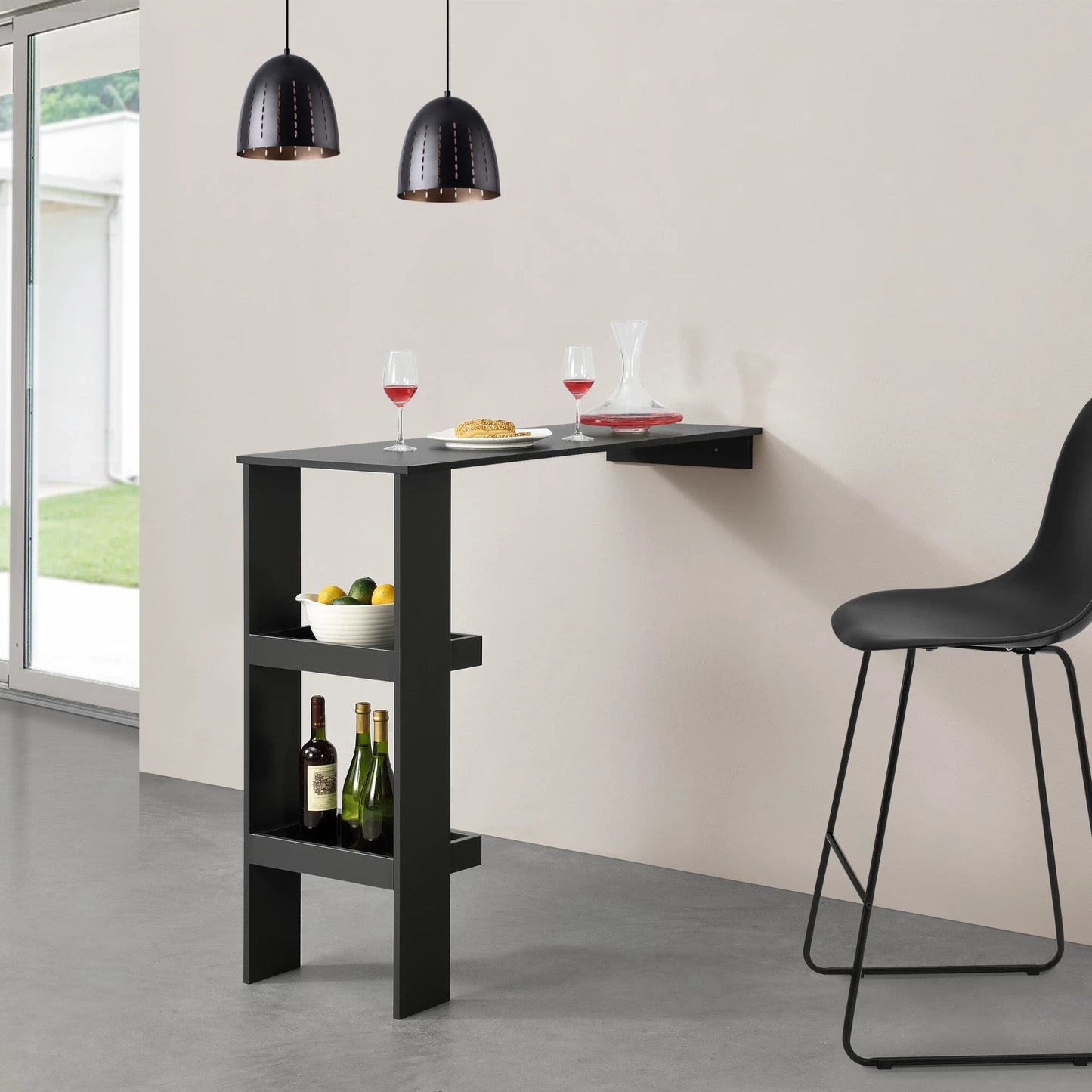 In And OutdoorMatch Bartafel Bria - Wandmontage - 120x45x106 cm - Zwart - Spaanplaat - Ruimtebesparend ontwerp Bar table