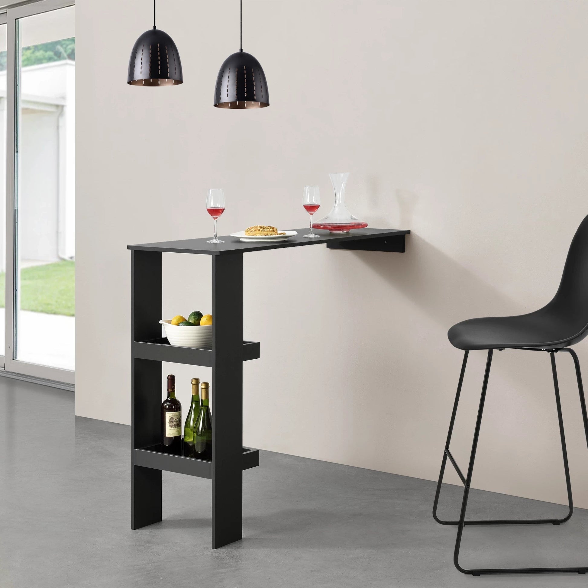 In And OutdoorMatch Bartafel Bria - Wandmontage - 120x45x106 cm - Zwart - Spaanplaat - Ruimtebesparend ontwerp Bar table