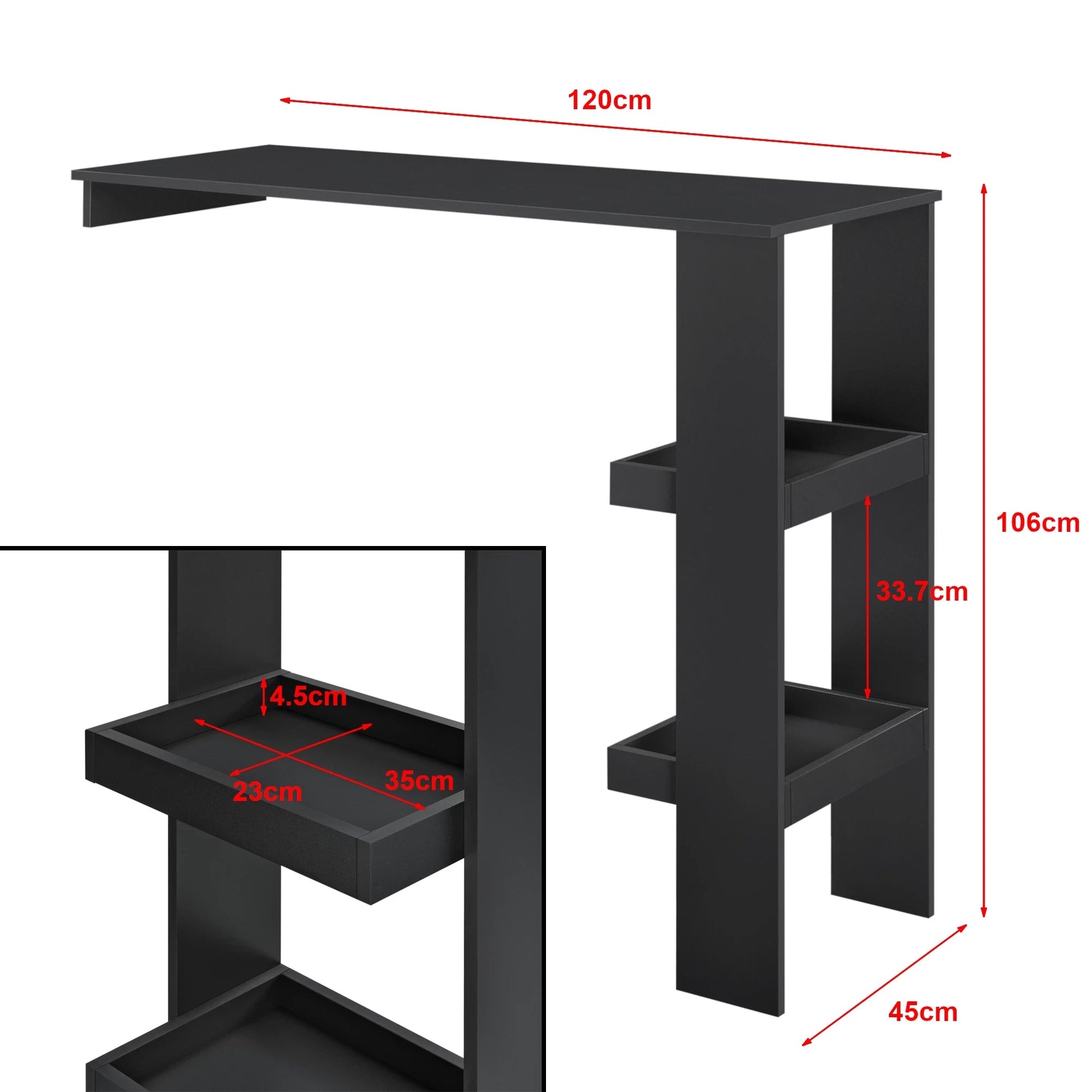 In And OutdoorMatch Bartafel Bria - Wandmontage - 120x45x106 cm - Zwart - Spaanplaat - Ruimtebesparend ontwerp Bar table