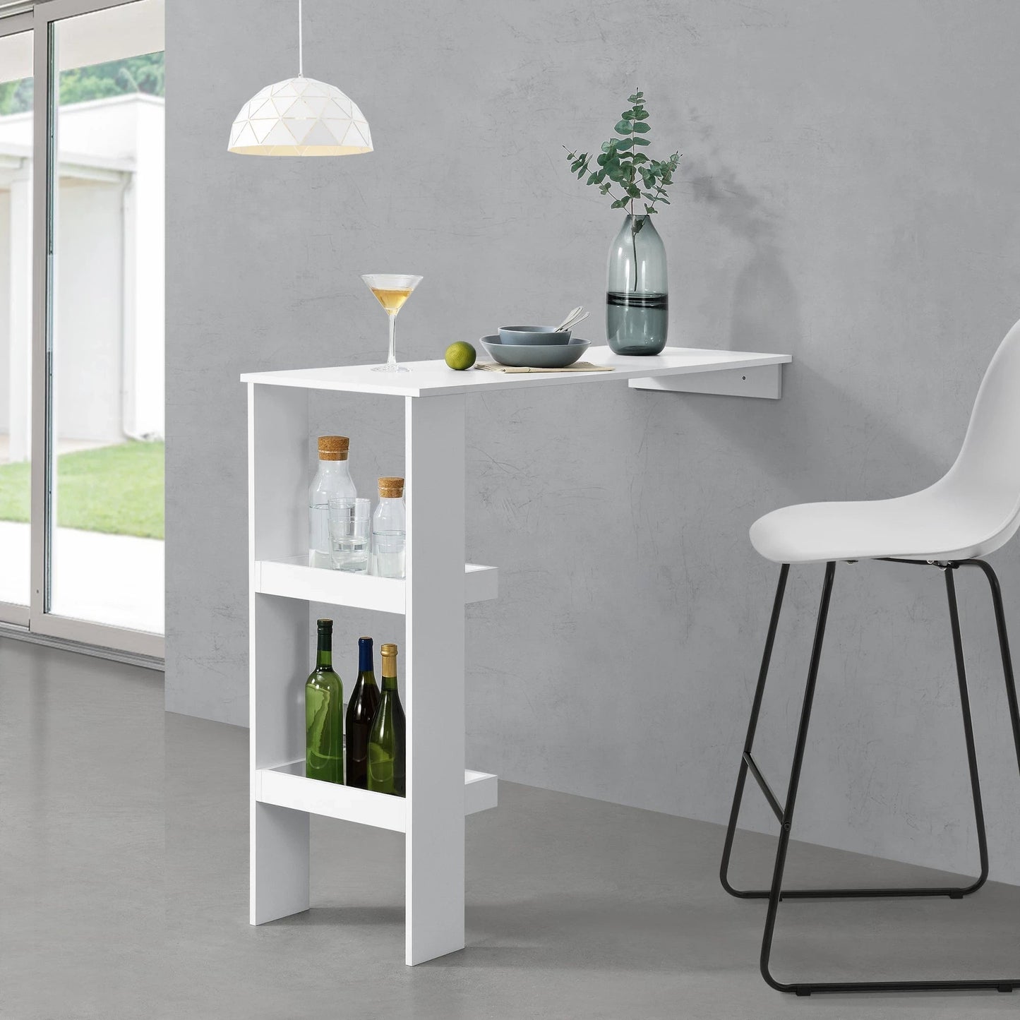 In And OutdoorMatch Bartafel Elliott - Wandmontage - 120x45x106 cm - Wit - Spaanplaat - Ruimtebesparend ontwerp Bar table