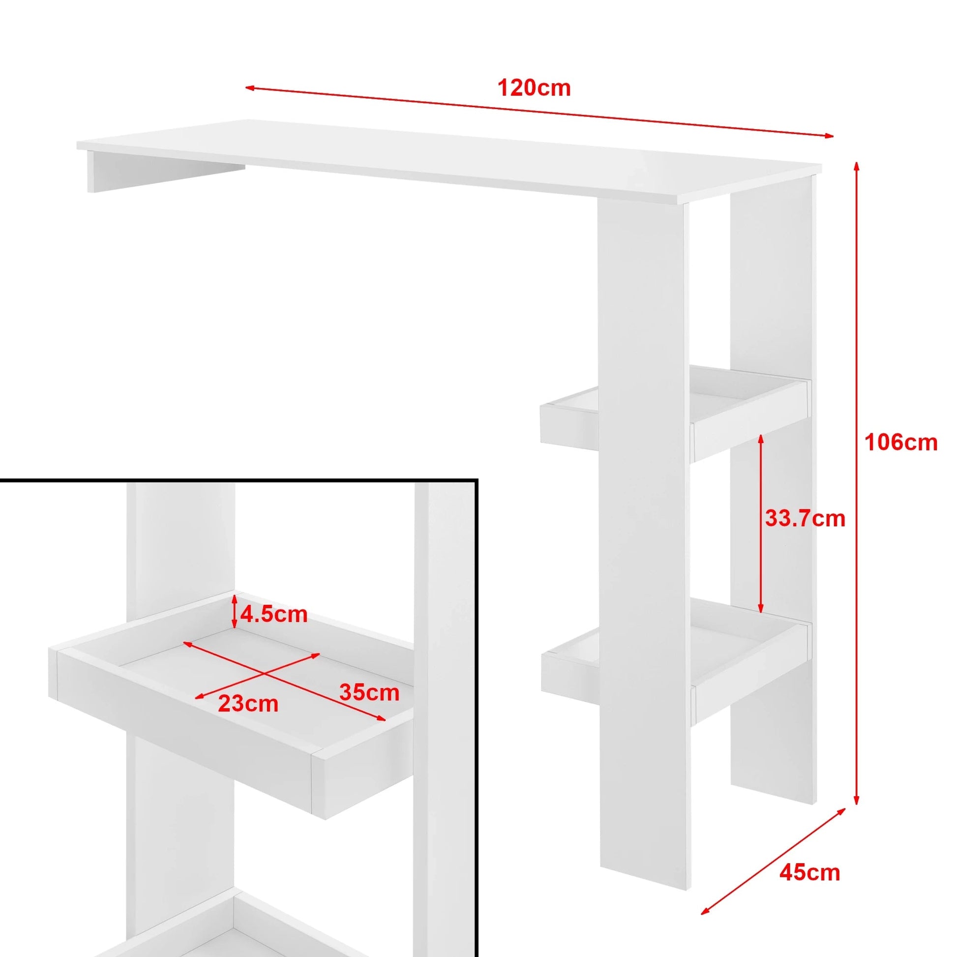 In And OutdoorMatch Bartafel Elliott - Wandmontage - 120x45x106 cm - Wit - Spaanplaat - Ruimtebesparend ontwerp Bar table