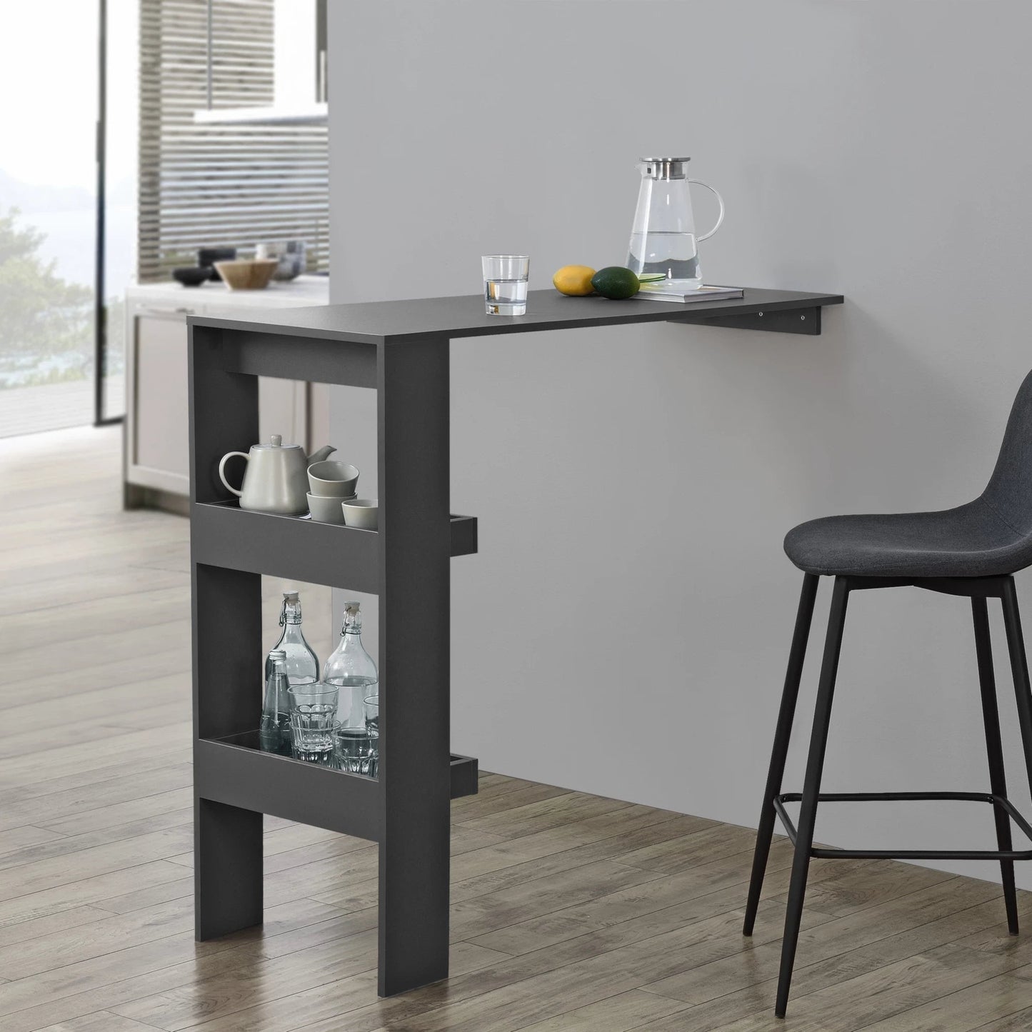 In And OutdoorMatch Bartafel Leopoldo - Wandmontage - 120x45x106 cm - Donkergrijs - Spaanplaat - Stijlvol Design Bar table