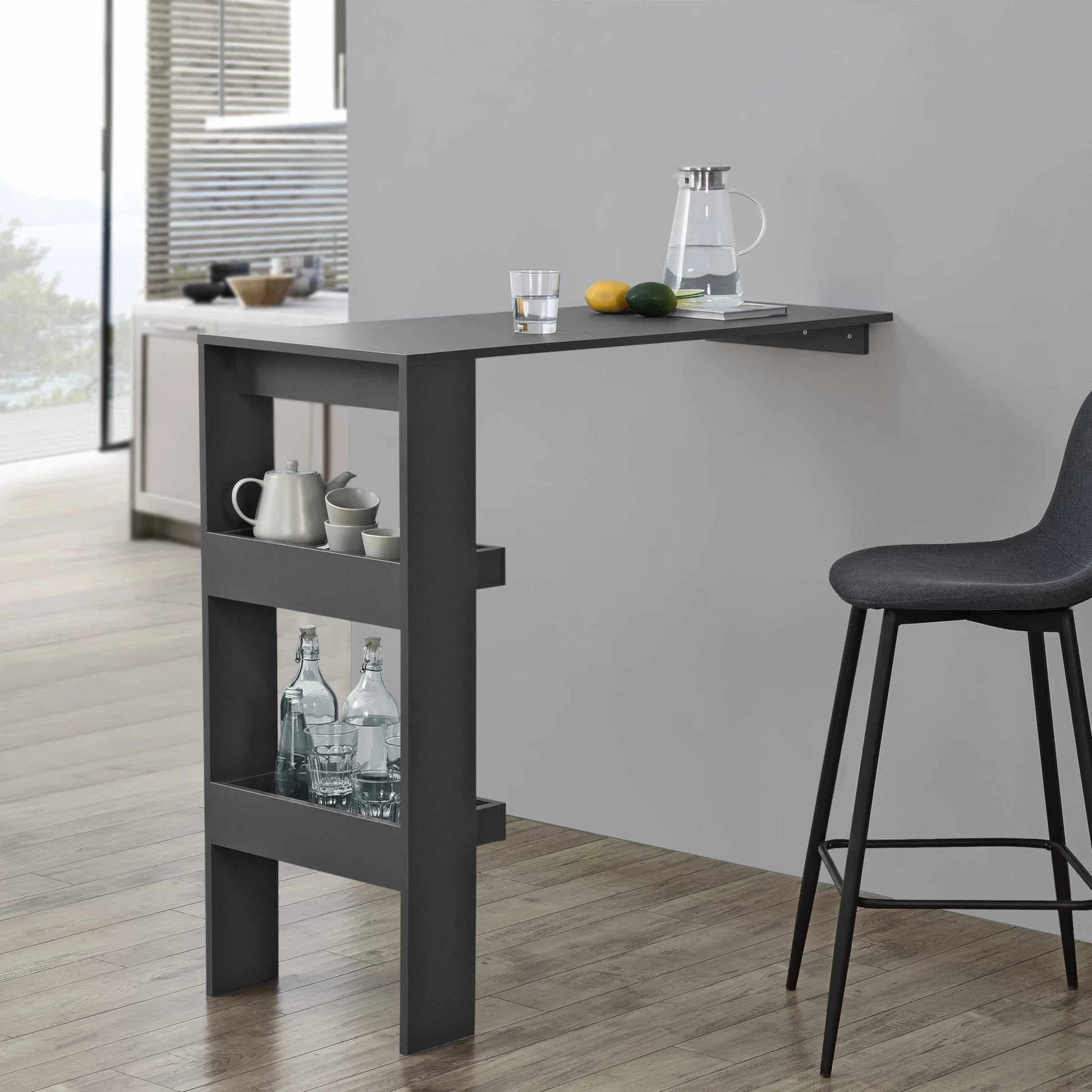 In And OutdoorMatch Bartafel Leopoldo - Wandmontage - 120x45x106 cm - Donkergrijs - Spaanplaat - Stijlvol Design Bar table
