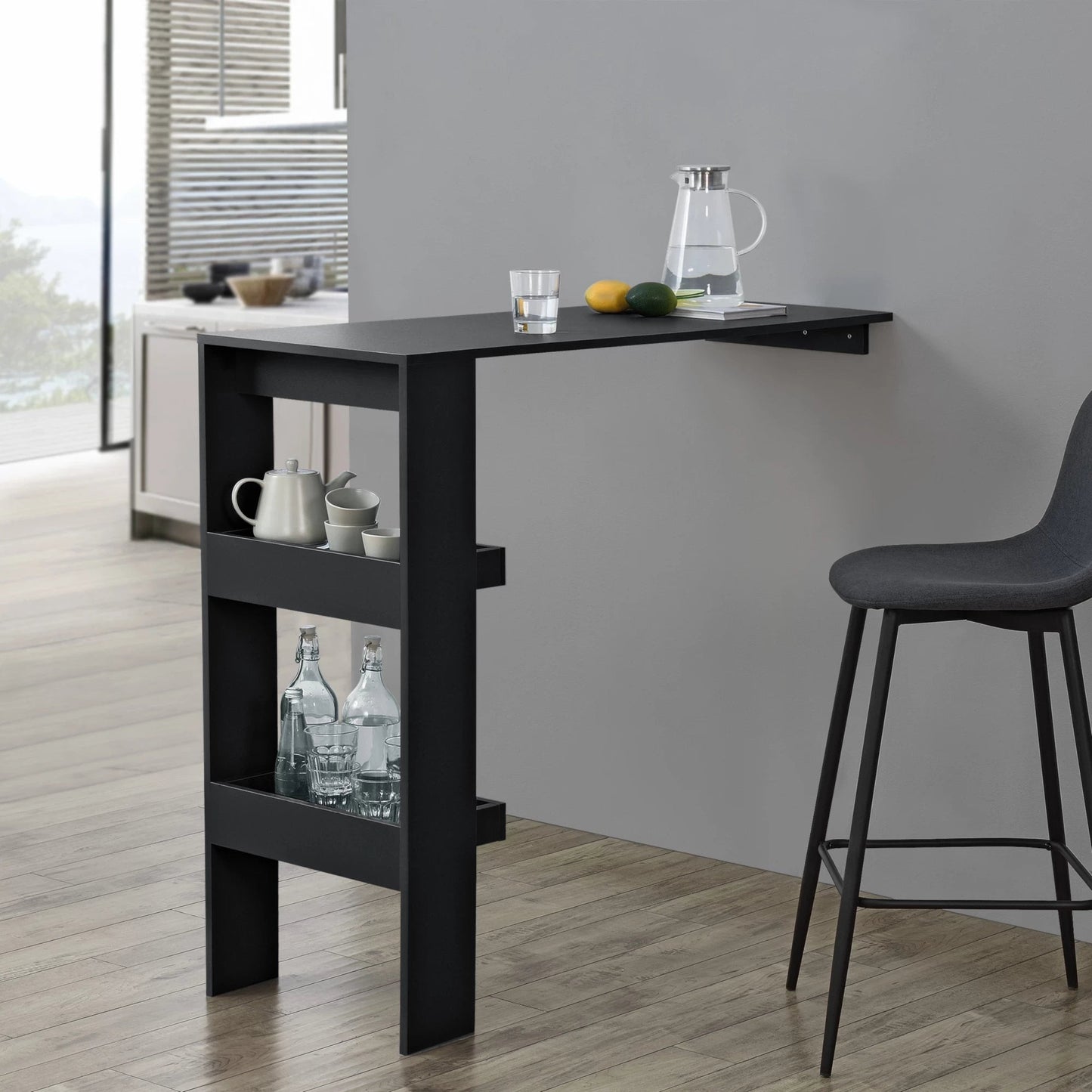 In And OutdoorMatch Bartafel Troy - Voor wandmontage - 120x45x106 cm - Zwart - Ruimtebesparend ontwerp Bar table