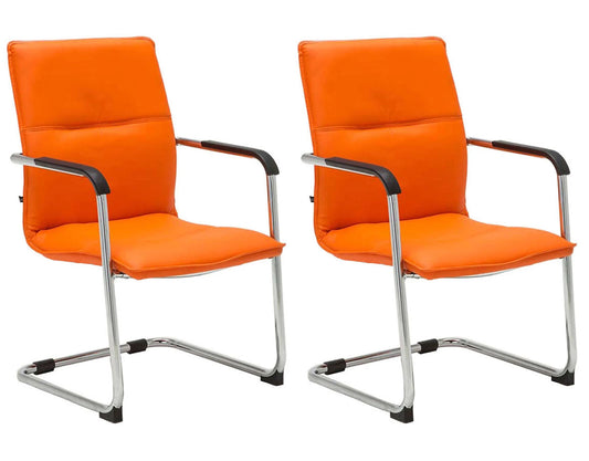 In And OutdoorMatch Bezoekersstoel Alberta - Oranje - Set van 2 - Bezoekersstoel - Kunstleer - Hoge kwaliteit bekleding - Moderne stijlstoel - Stijlvolle bezoekersstoel Eetkamerstoel