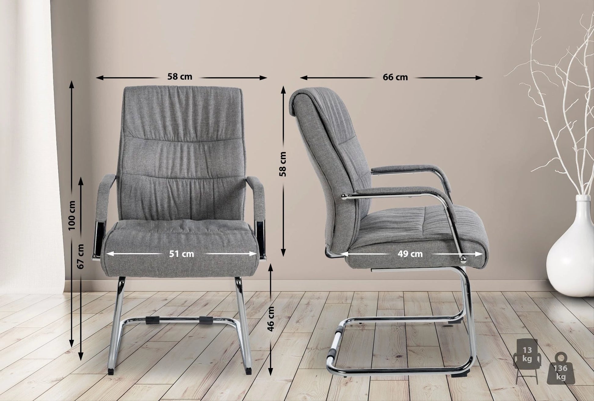 In And OutdoorMatch Bezoekersstoel Slaone - Set van 2 - Stof - Hoge kwaliteit bekleding - Luxe bezoekersstoel - Moderne look Eetkamerstoel