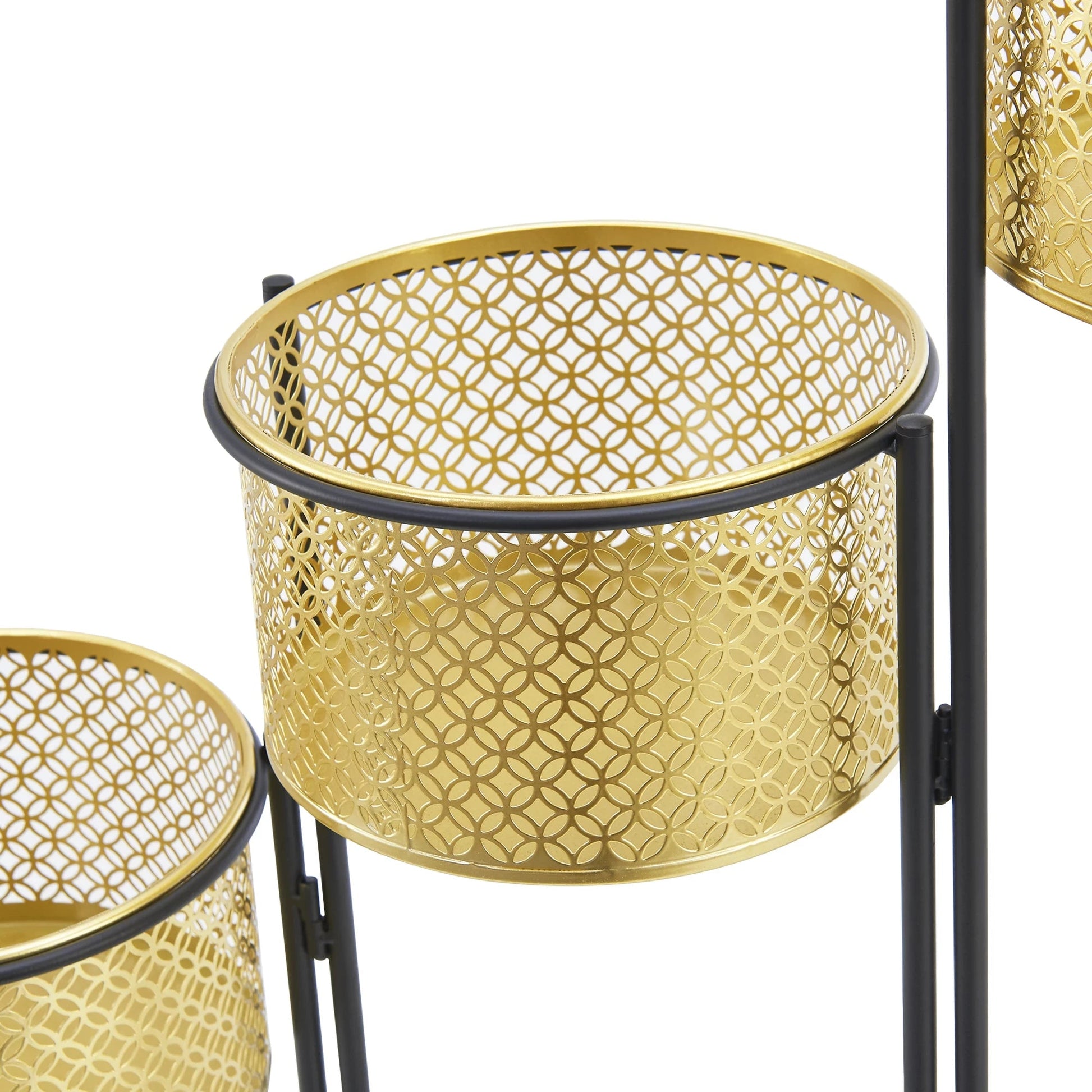 In And OutdoorMatch Bloempot Ariane - Op Standaard - 69x69x20 cm - Zwart en Messing - Metaal - 3 Bloempotten - Modern Design Flowerpot