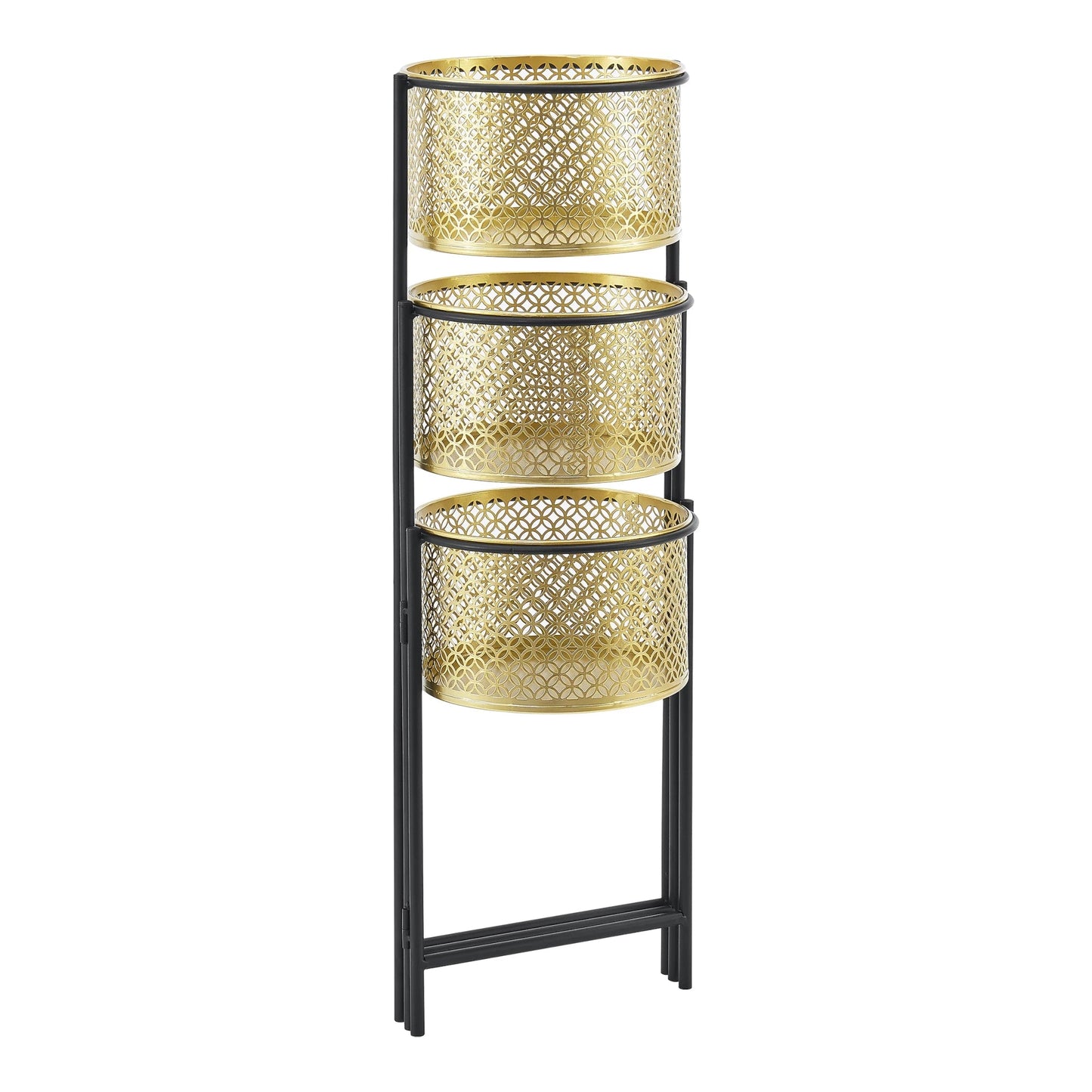 In And OutdoorMatch Bloempot Ariane - Op Standaard - 69x69x20 cm - Zwart en Messing - Metaal - 3 Bloempotten - Modern Design Flowerpot