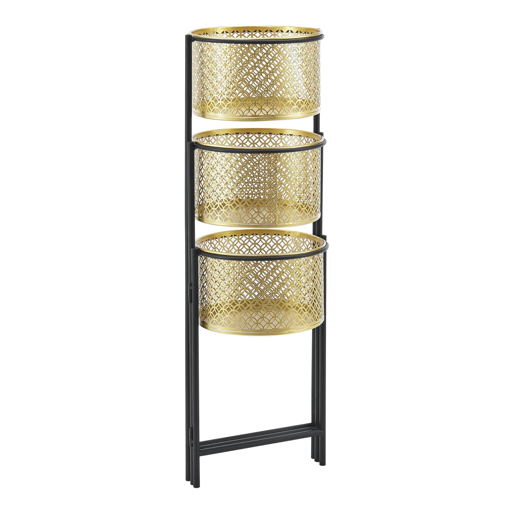In And OutdoorMatch Bloempot Ariane - Op Standaard - 69x69x20 cm - Zwart en Messing - Metaal - 3 Bloempotten - Modern Design Flowerpot