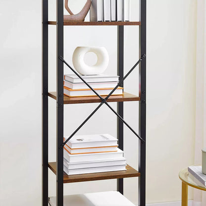 In And OutdoorMatch Boekenkast Charlene - Opbergrek - 5 Lagen - Open Planken - Kantoor - Woonkamer - Slaapkamer - 40x30x146cm - Vintage Bruin/Zwart storage rack