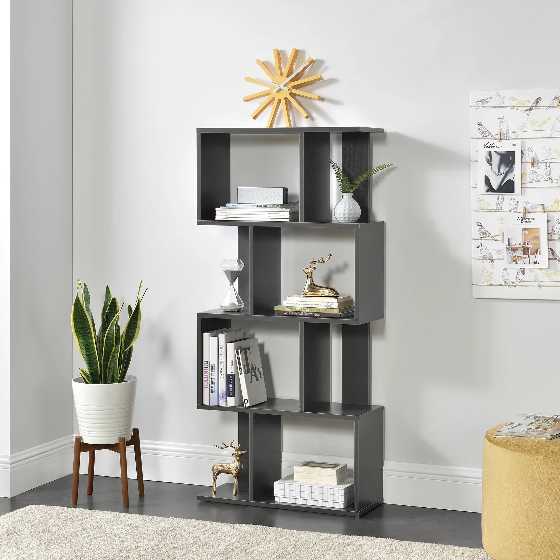 In And OutdoorMatch Boekenkast Plank Amani - 130x60x24 cm - Donkergrijs - Spaanplaat - Duurzame boekenkast - Stijlvol design Boekenplank