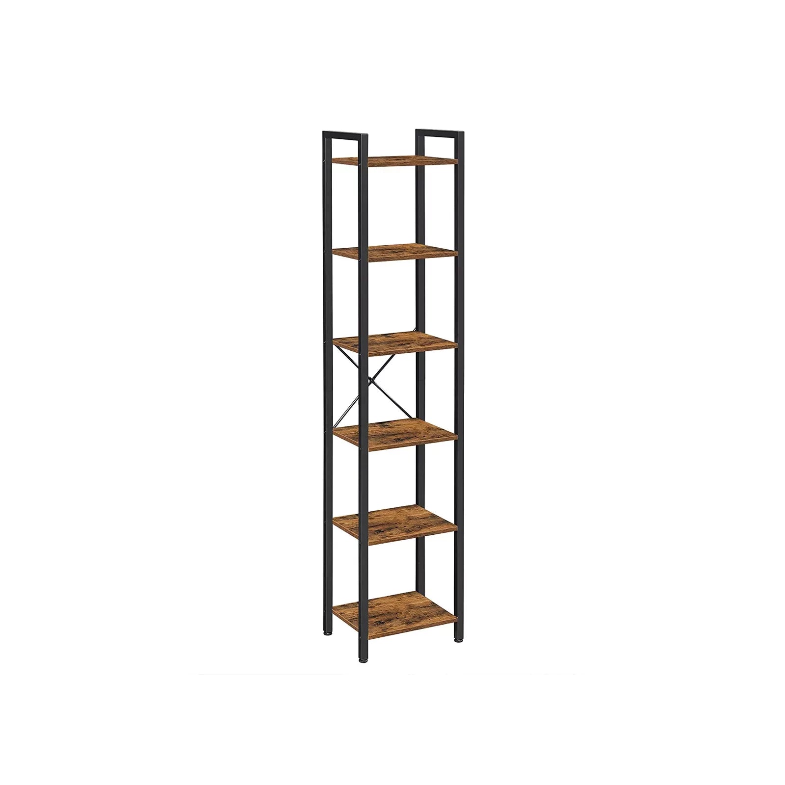 In And OutdoorMatch Boekenkast Raoul - Opbergrek - 6 Lagen - Open Planken - Kantoor - Woonkamer - Slaapkamer - 40x30x178.6cm - Vintage Bruin/Zwart Boekenkast