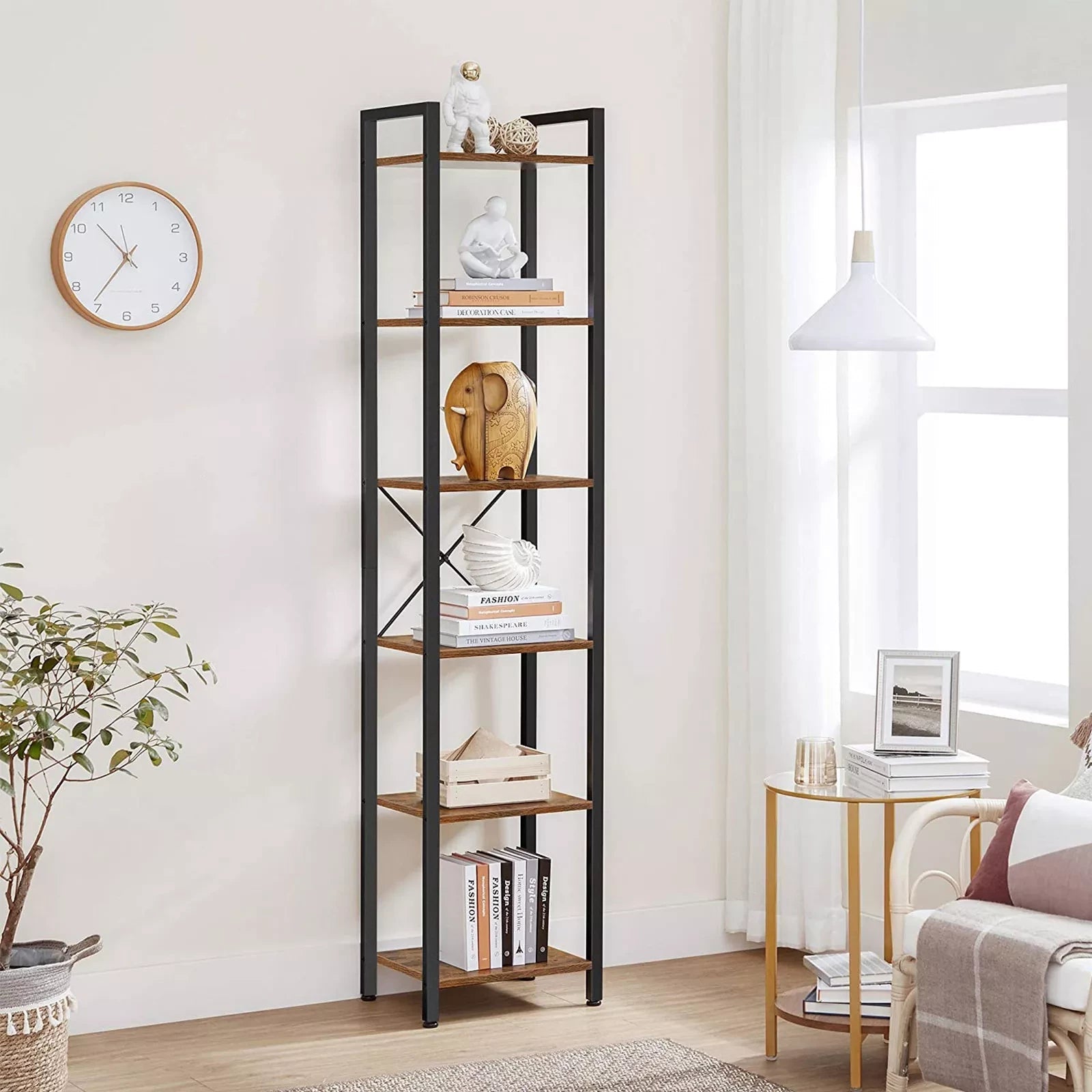 In And OutdoorMatch Boekenkast Raoul - Opbergrek - 6 Lagen - Open Planken - Kantoor - Woonkamer - Slaapkamer - 40x30x178.6cm - Vintage Bruin/Zwart Boekenkast