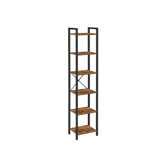 In And OutdoorMatch Boekenkast Raoul - Opbergrek - 6 Lagen - Open Planken - Kantoor - Woonkamer - Slaapkamer - 40x30x178.6cm - Vintage Bruin/Zwart Boekenkast