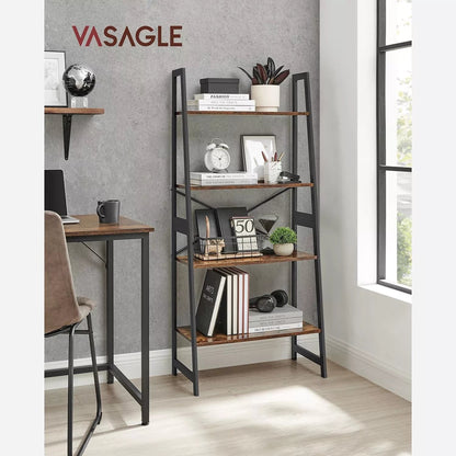 In And OutdoorMatch Boekenkast Tony- Ladderplank - 4 lagen - Staande plank - Bamboe - Vintage - Bruin Zwart Boekenkast