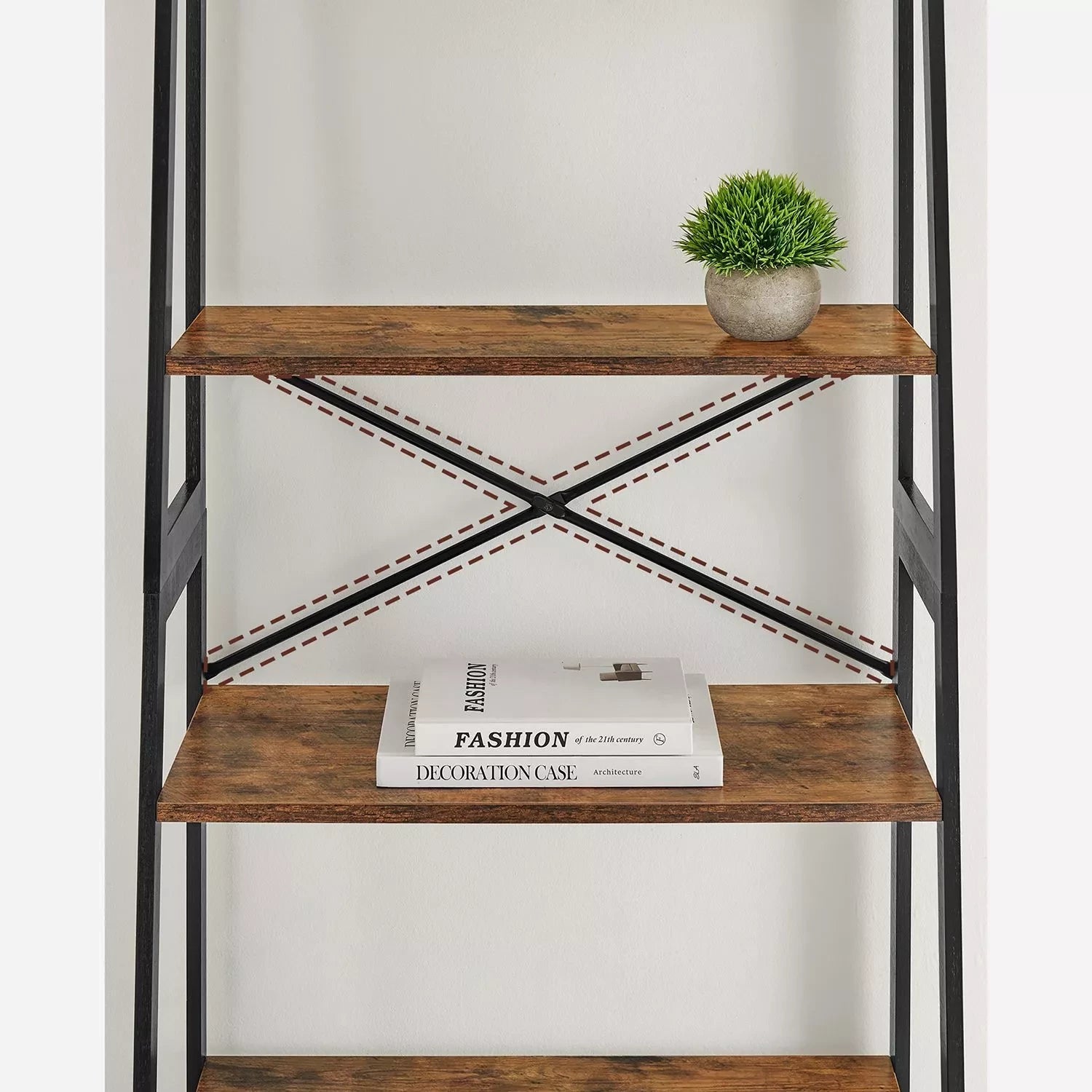 In And OutdoorMatch Boekenkast Tony- Ladderplank - 4 lagen - Staande plank - Bamboe - Vintage - Bruin Zwart Boekenkast