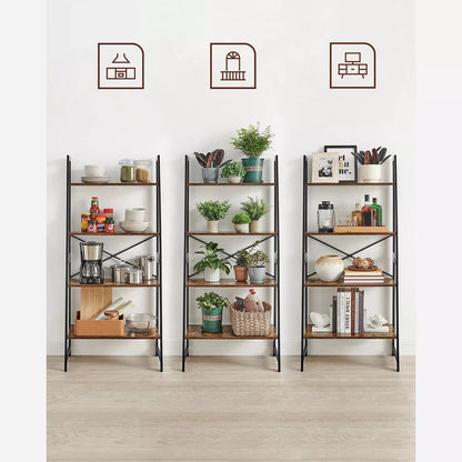 In And OutdoorMatch Boekenkast Tony- Ladderplank - 4 lagen - Staande plank - Bamboe - Vintage - Bruin Zwart Boekenkast