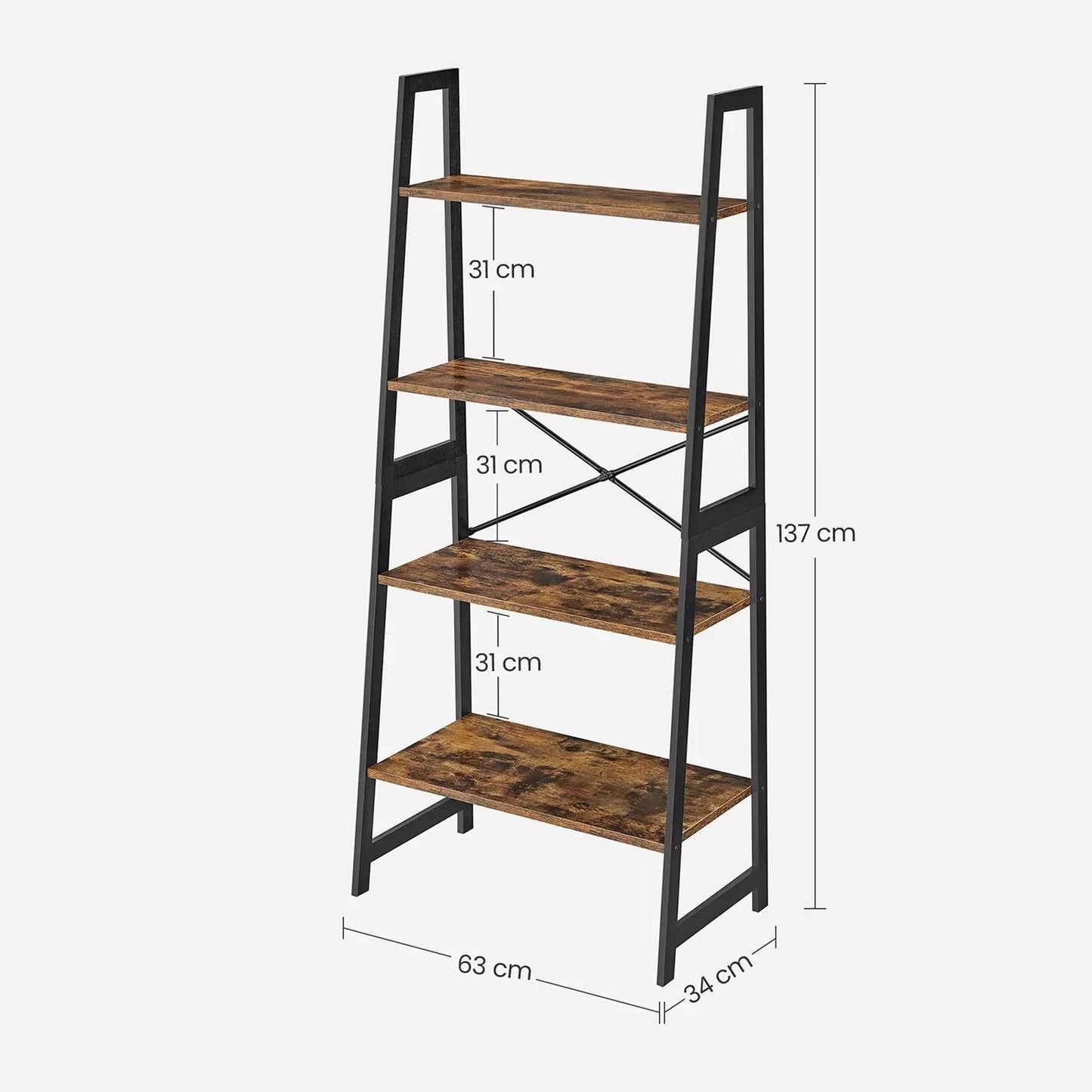 In And OutdoorMatch Boekenkast Tony- Ladderplank - 4 lagen - Staande plank - Bamboe - Vintage - Bruin Zwart Boekenkast