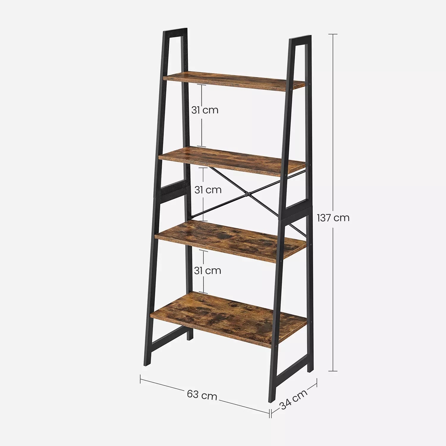 In And OutdoorMatch Boekenkast Tony- Ladderplank - 4 lagen - Staande plank - Bamboe - Vintage - Bruin Zwart Boekenkast