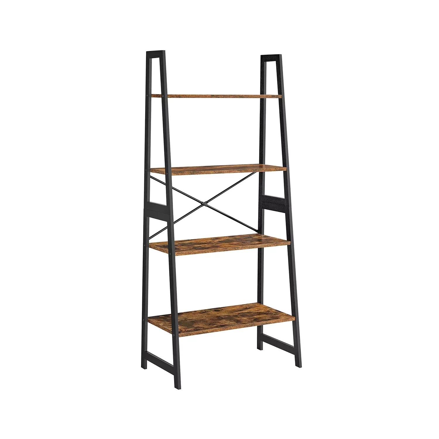 In And OutdoorMatch Boekenkast Tony- Ladderplank - 4 lagen - Staande plank - Bamboe - Vintage - Bruin Zwart Boekenkast