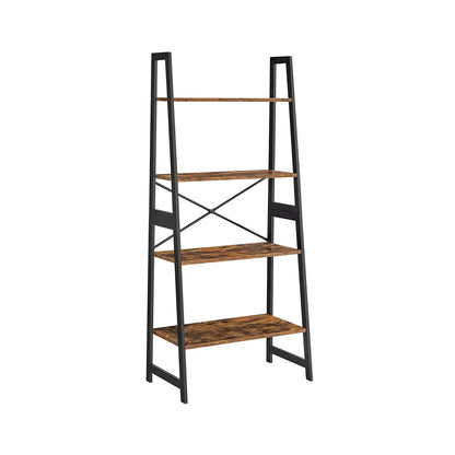 In And OutdoorMatch Boekenkast Tony- Ladderplank - 4 lagen - Staande plank - Bamboe - Vintage - Bruin Zwart Boekenkast
