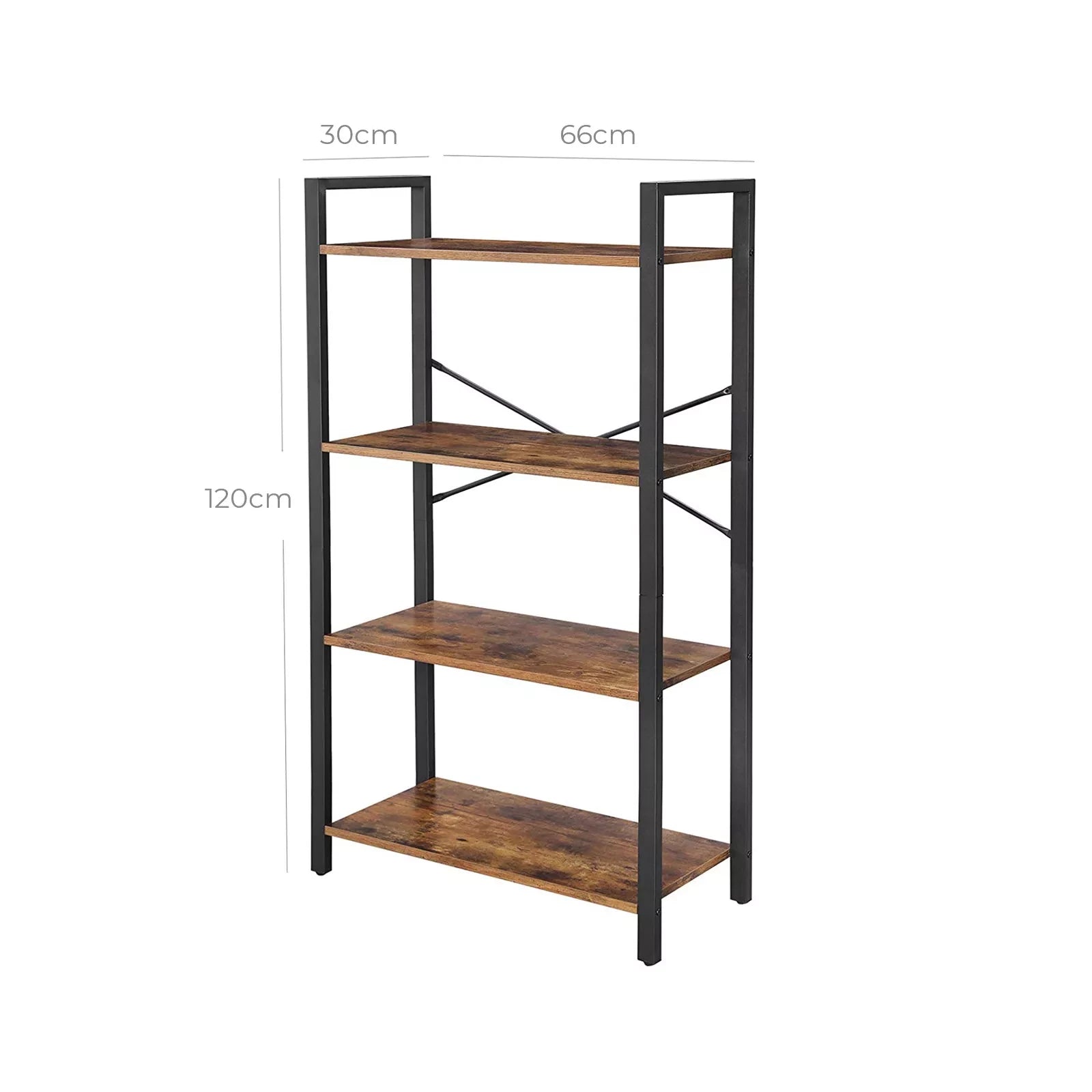 In And OutdoorMatch Boekenkast industrieel Nadia - 4 lagen - Boekenplank - Woonkamer, slaapkamer en kinderkamer - Hout - MDF - 66x30x120cm Boekenkast