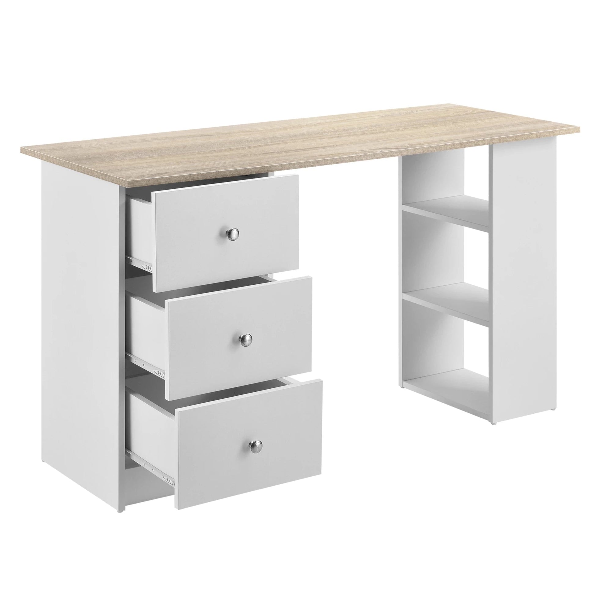 In And OutdoorMatch Bureau Claude - Met 3 Laden - 120x49x72 cm - Wit en Eikenkleurig - Spaanplaat - Stijlvol design Desk