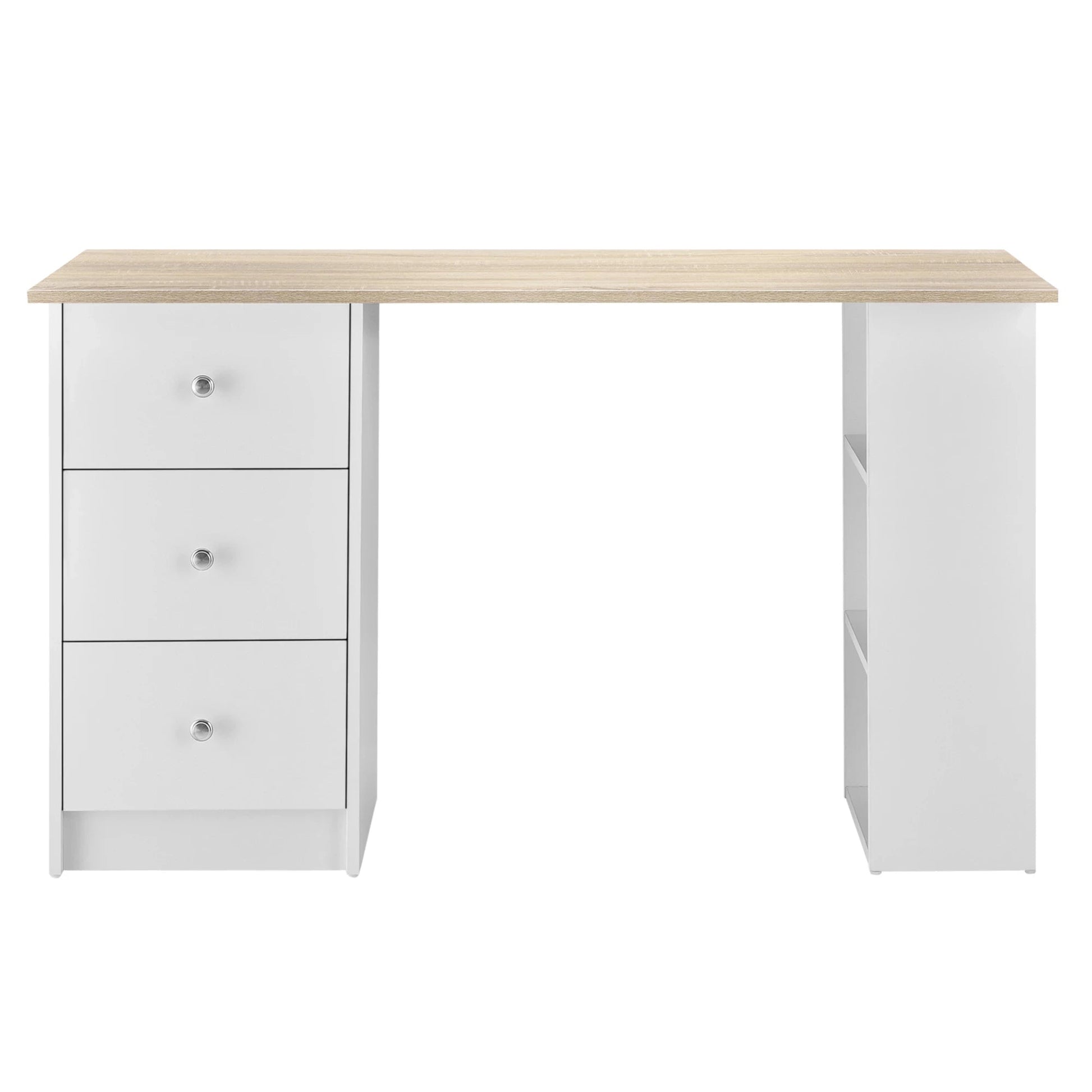 In And OutdoorMatch Bureau Claude - Met 3 Laden - 120x49x72 cm - Wit en Eikenkleurig - Spaanplaat - Stijlvol design Desk