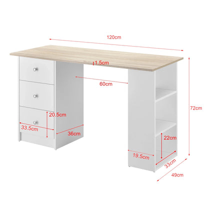 In And OutdoorMatch Bureau Claude - Met 3 Laden - 120x49x72 cm - Wit en Eikenkleurig - Spaanplaat - Stijlvol design Desk