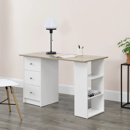 In And OutdoorMatch Bureau Claude - Met 3 Laden - 120x49x72 cm - Wit en Eikenkleurig - Spaanplaat - Stijlvol design Desk