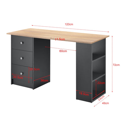 In And OutdoorMatch Bureau Genoveva - Met 3 Laden - 120x49x72 cm - Donkergrijs en Houtkleurig - Spaanplaat - Stijlvol design Desk