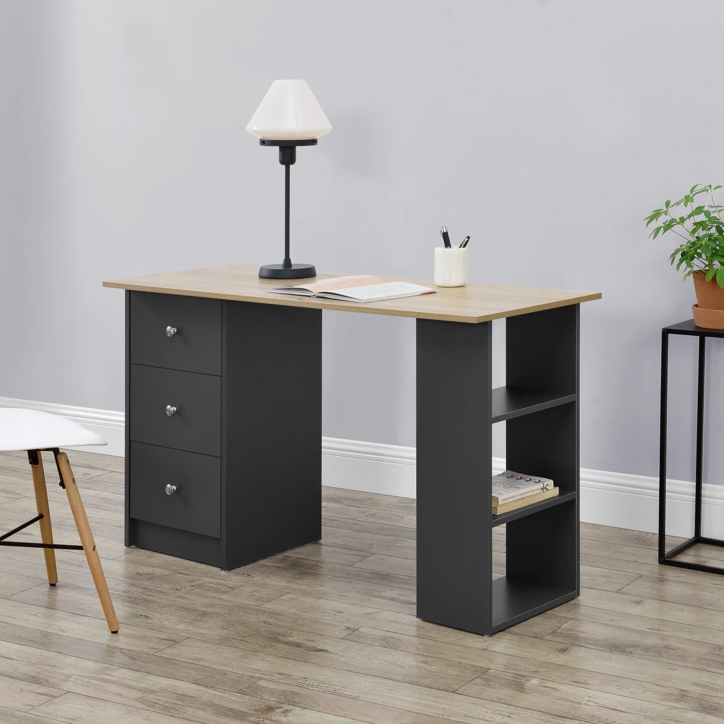 In And OutdoorMatch Bureau Genoveva - Met 3 Laden - 120x49x72 cm - Donkergrijs en Houtkleurig - Spaanplaat - Stijlvol design Desk