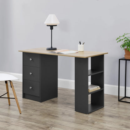 In And OutdoorMatch Bureau Genoveva - Met 3 Laden - 120x49x72 cm - Donkergrijs en Houtkleurig - Spaanplaat - Stijlvol design Desk