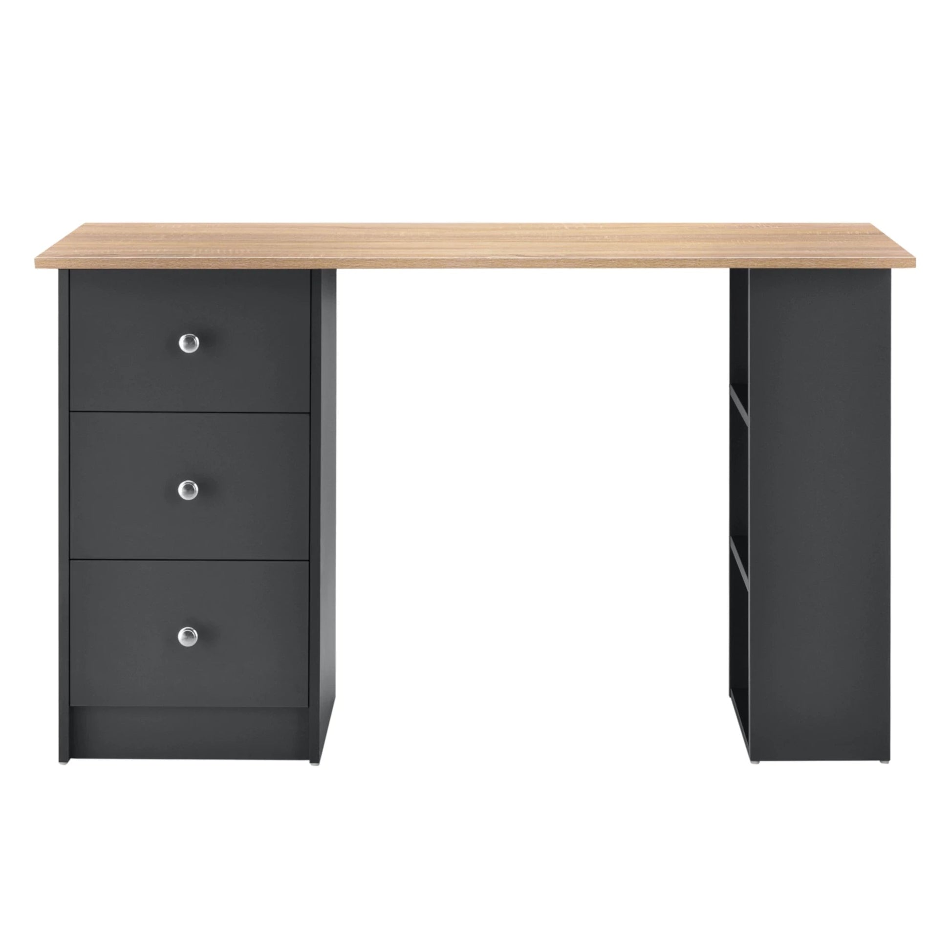 In And OutdoorMatch Bureau Genoveva - Met 3 Laden - 120x49x72 cm - Donkergrijs en Houtkleurig - Spaanplaat - Stijlvol design Desk