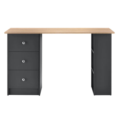 In And OutdoorMatch Bureau Genoveva - Met 3 Laden - 120x49x72 cm - Donkergrijs en Houtkleurig - Spaanplaat - Stijlvol design Desk
