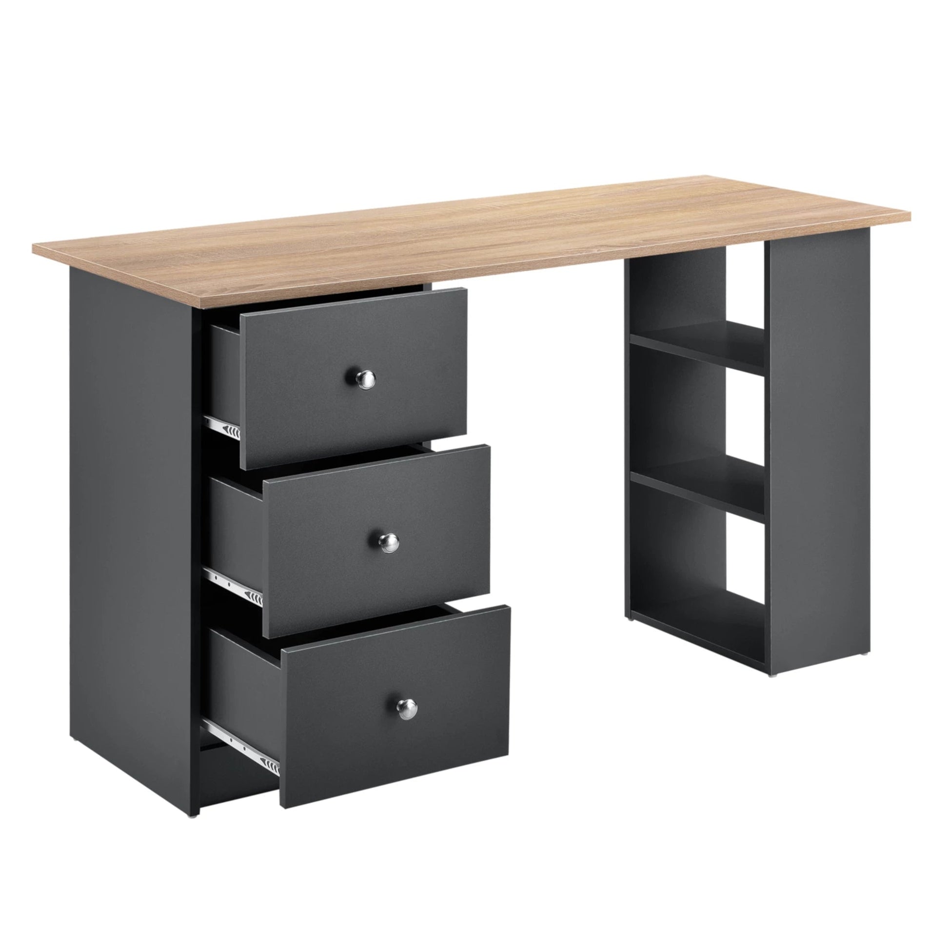 In And OutdoorMatch Bureau Genoveva - Met 3 Laden - 120x49x72 cm - Donkergrijs en Houtkleurig - Spaanplaat - Stijlvol design Desk