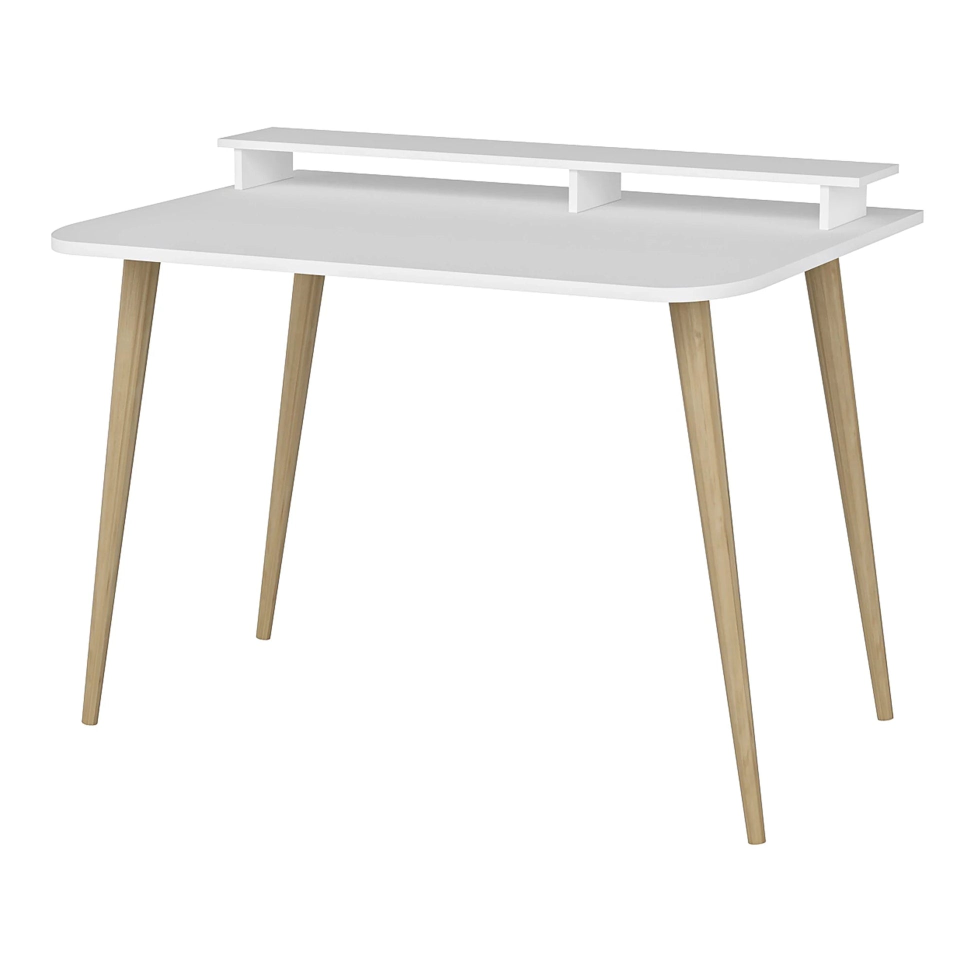 In And OutdoorMatch Bureau Serena - Met Monitorverhoger - Wit en Houtkleurig - 2 Open Compartimenten Desk
