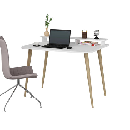 In And OutdoorMatch Bureau Serena - Met Monitorverhoger - Wit en Houtkleurig - 2 Open Compartimenten Desk