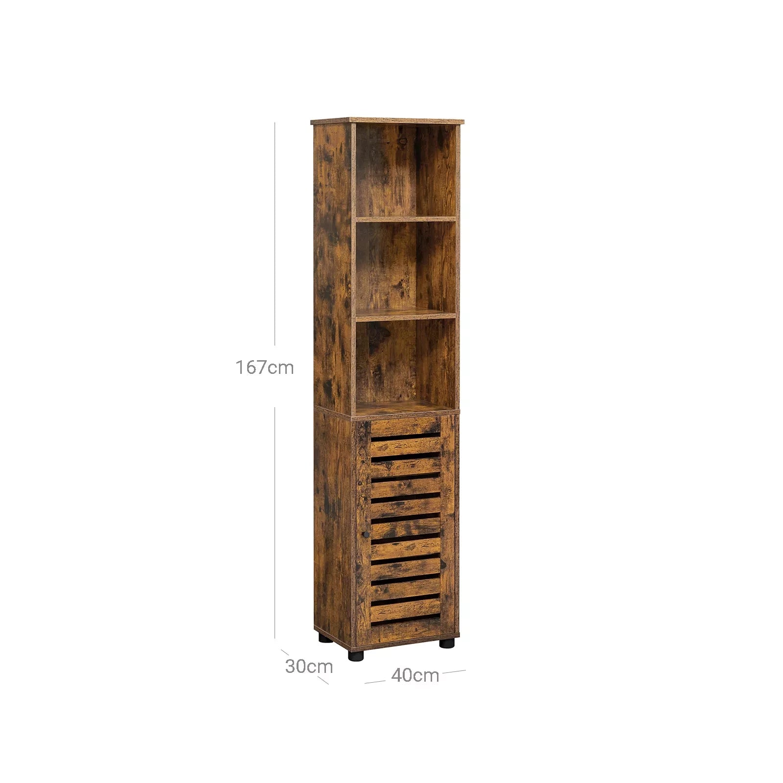 In And OutdoorMatch Cabinet Tall Margarete - Cabinet Badkamer - 3 Open Compartimenten - 2 Verstelbare Planken - Vintage Bruin Badkamerkast