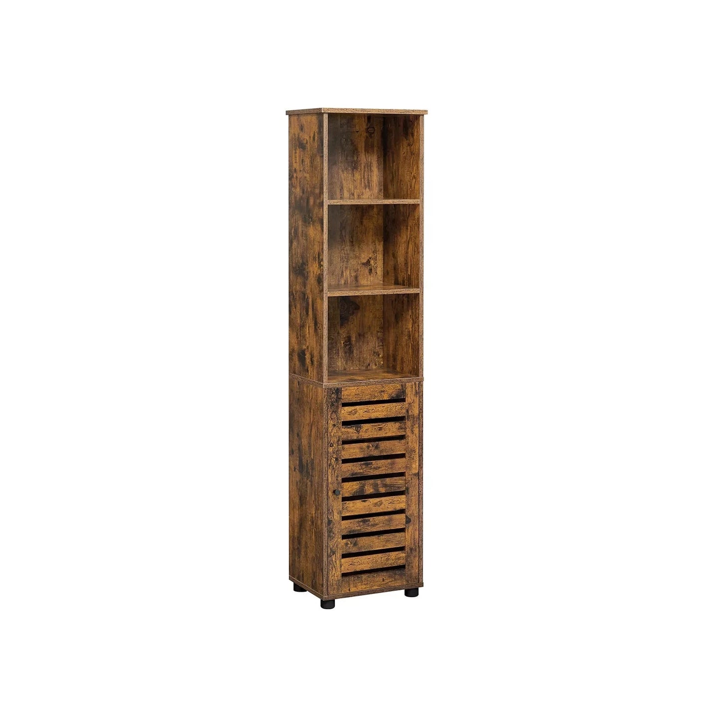 In And OutdoorMatch Cabinet Tall Margarete - Cabinet Badkamer - 3 Open Compartimenten - 2 Verstelbare Planken - Vintage Bruin Badkamerkast