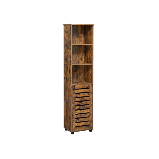 In And OutdoorMatch Cabinet Tall Margarete - Cabinet Badkamer - 3 Open Compartimenten - 2 Verstelbare Planken - Vintage Bruin Badkamerkast