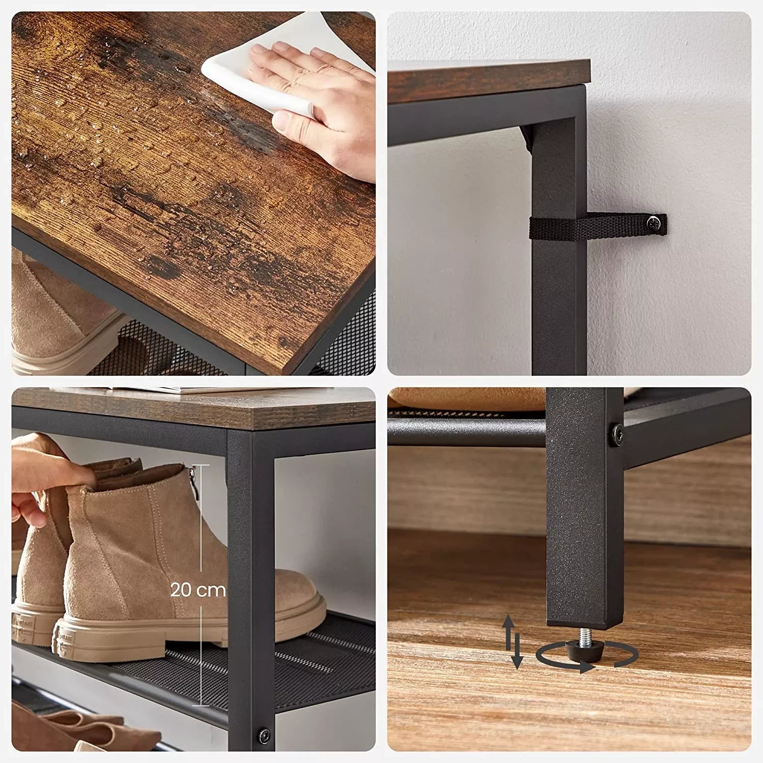 In And OutdoorMatch Carolanne - schoenenstandaard - 32-40 paar schoenen - opbergrek - 100 x 30 x 152 cm - vintage bruin zwart shoe rack