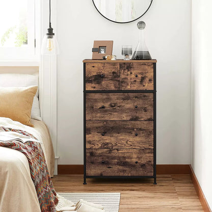In And OutdoorMatch Commode Maud - Opbergkast - Stoffen Lades - met MDF Front - Industrieel Design - Hal - Woonkamer - Vintage Bruin/Zwart Kast